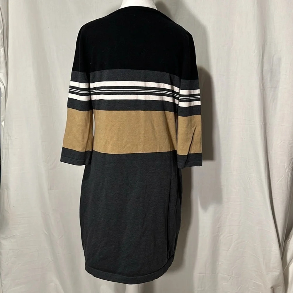black tan white gray striped colorblock Calvin Klein sweater dress size large - Picture 2 of 3